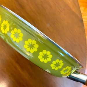 Vintage Olive Green and Yellow Austrian Enamel Pan - Austria Email Universal